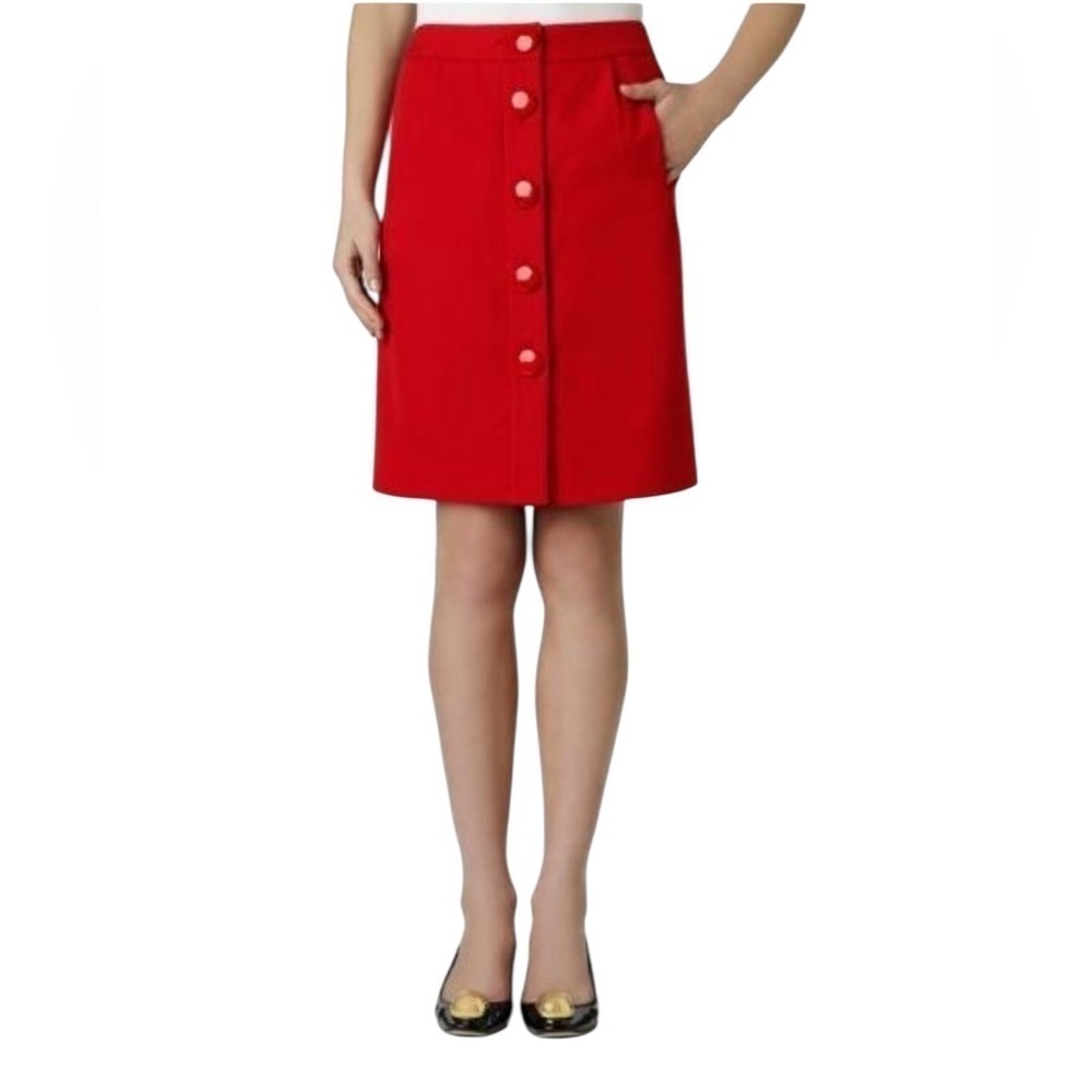 Kate Spade New York Red Wool Button Front Pencil Skirt | Size 10